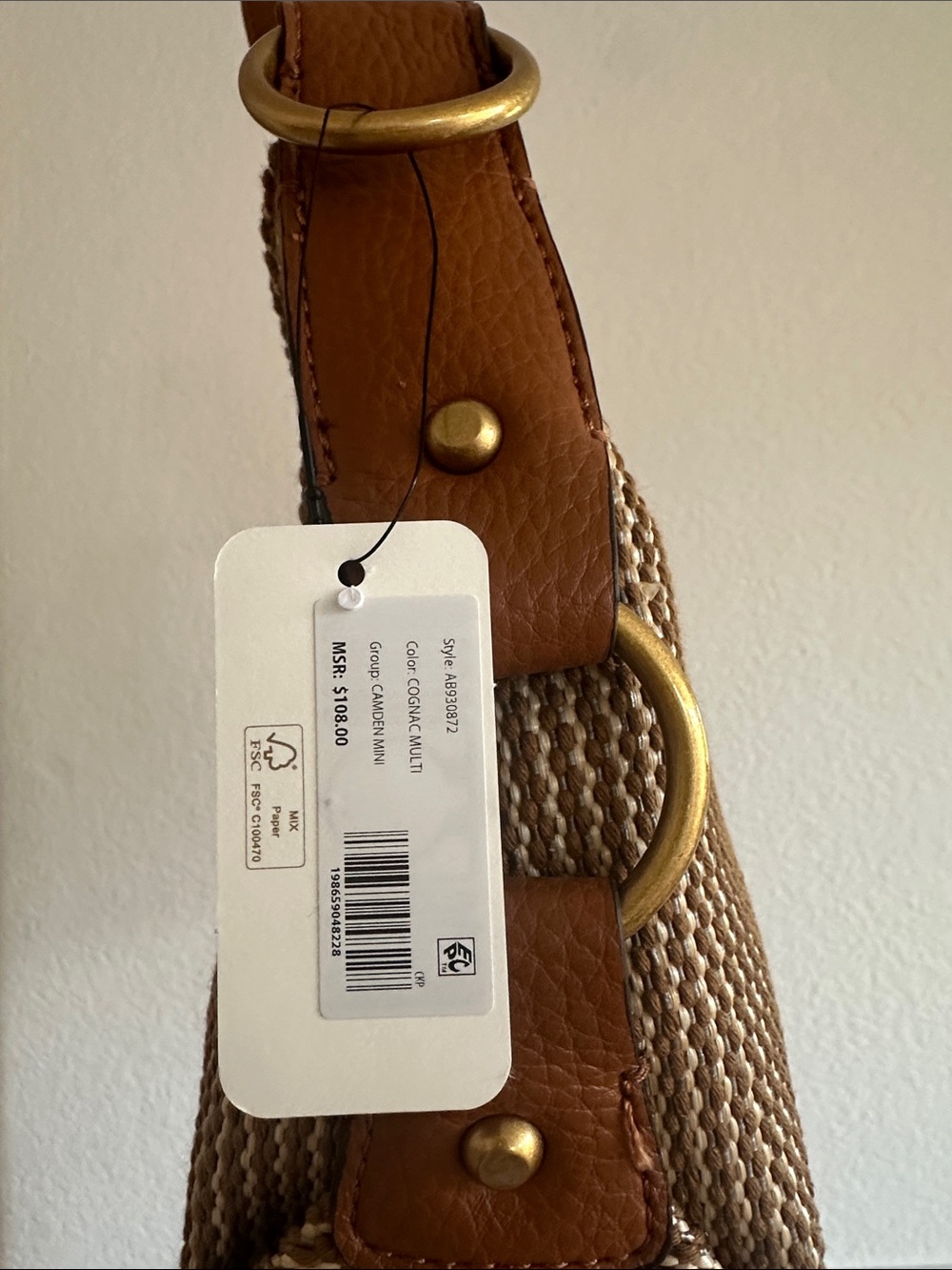 NWT Guess Striped Woven Shoulder Bag in Tan and Brown - Picture 6 of 8